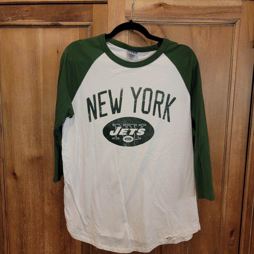 NY Jets Junk Food Clothing Green and White Raglan Tee Size Large